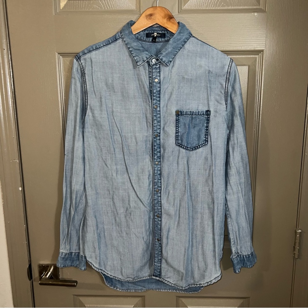7FAMK Pearl Snap Denim Top